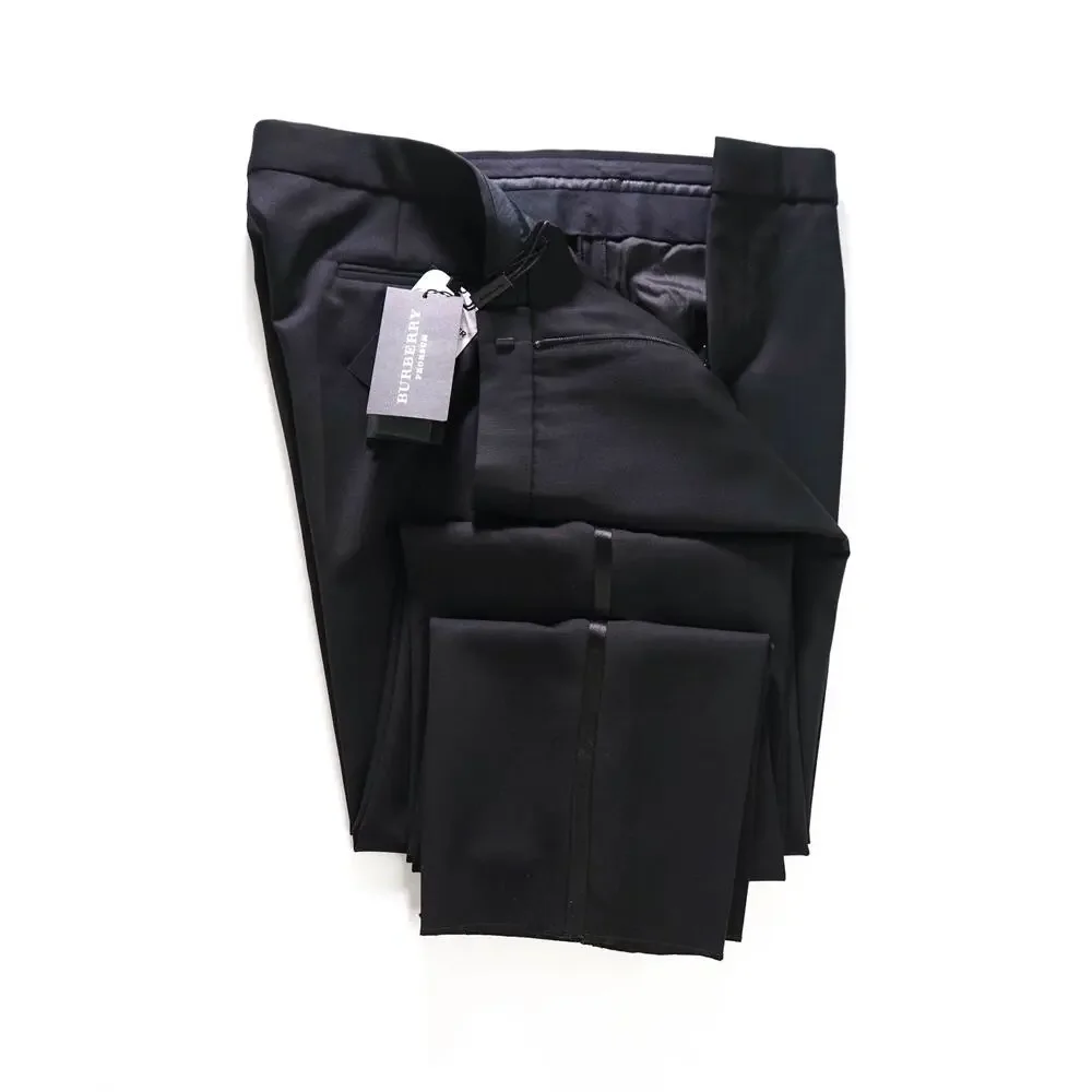 $750 BURBERRY LONDON - Black Wool Tuxedo Pants - 39W
